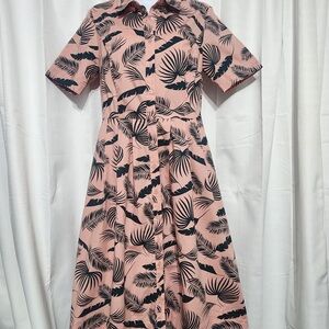 Boden Pink and Black Leaf Pattern Mini Dress